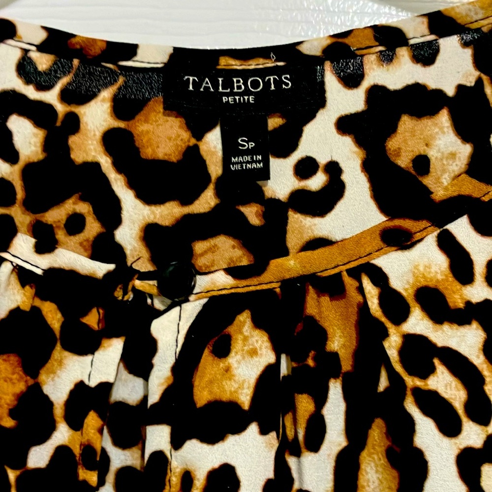 TALBOTS animal print blouse size small petite